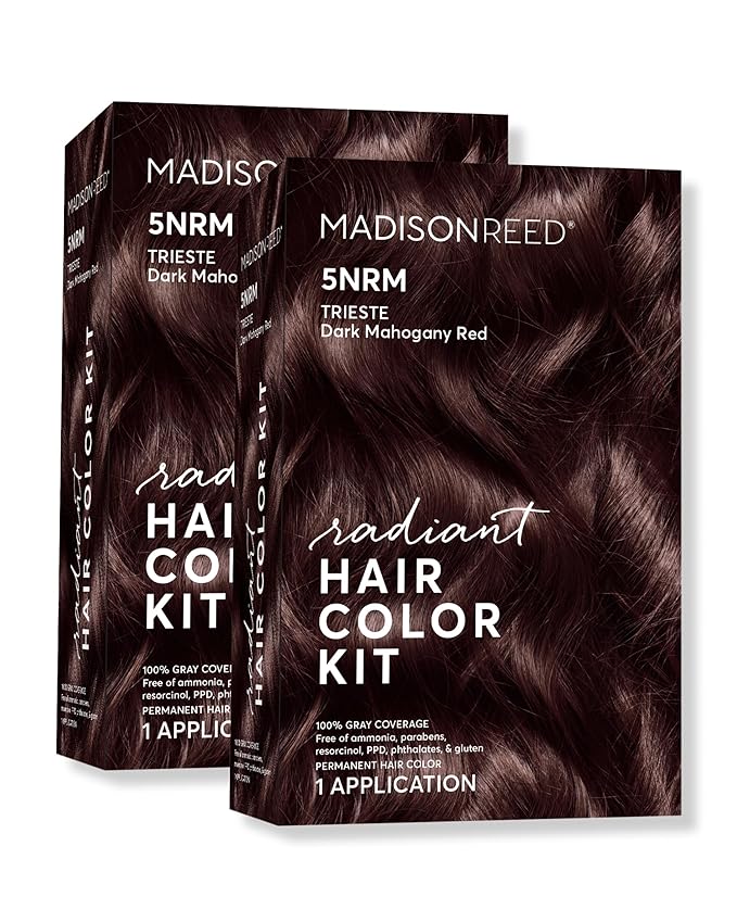 Madison Reed Radiant Hair Color Kit | 5NRM Dark Mahogany Red with Auburn Tones (Trieste Red) for 100% Gray Hair Coverage | Dimensional Permanent Hair Dye | PPD-Free & Ammonia-Free | 2 Pack