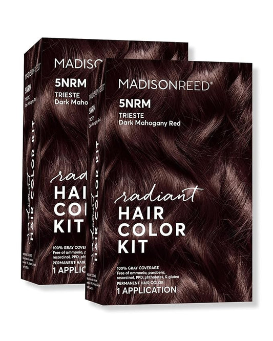 Madison Reed Radiant Hair Color Kit | 5NRM Dark Mahogany Red with Auburn Tones (Trieste Red) for 100% Gray Hair Coverage | Dimensional Permanent Hair Dye | PPD-Free & Ammonia-Free | 2 Pack