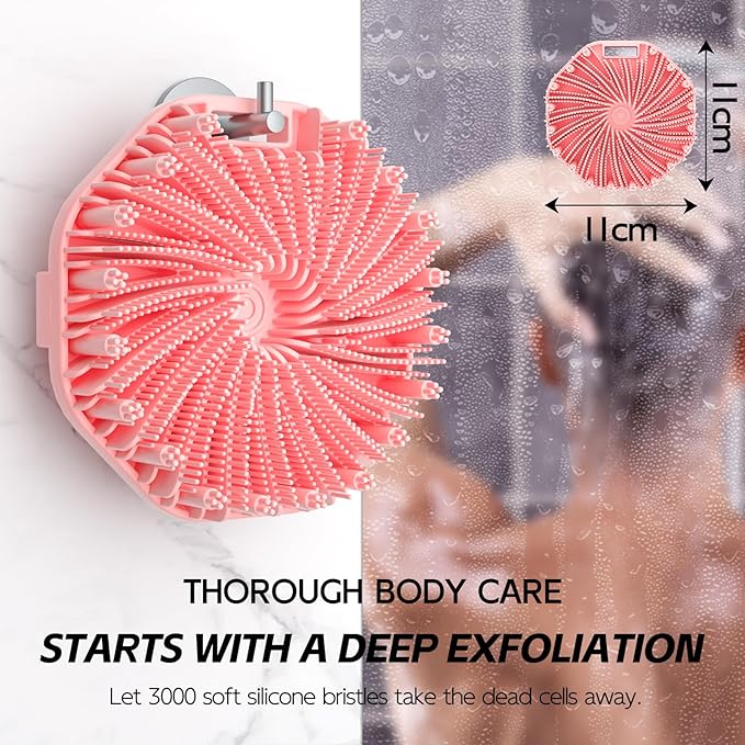 Silicone Body Scrubber, Exfoliating Body Wash Scrubbers Exfoliator, Shower Body Brush for Effective Showering Exfoliation and Gentle Massage (Pink)