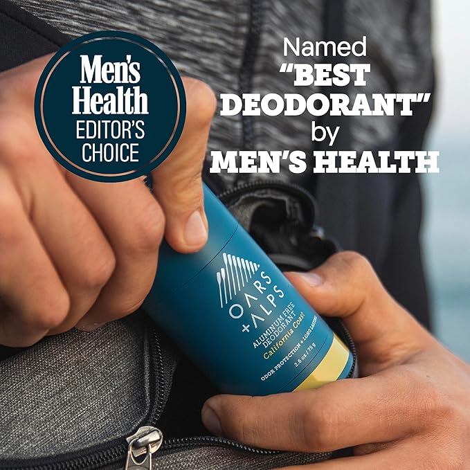 Oars + Alps Deodorant for Men & Women, Aluminum Free Deodorant for Men, Dermatologist Tested, Clean Ingredients, Vegan, Long Lasting, Odor Protection, California Coast, 2pk, 2.6oz