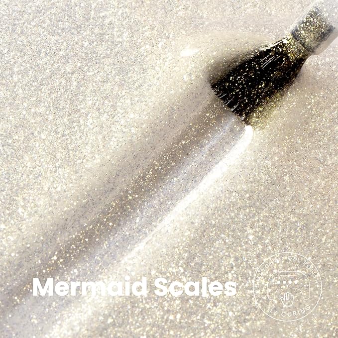 MAYCHAO 15ML White Gold Shimmer Gel Nail Polish 1Pc Mermaid Scales Gel Polish Soak Off UV LED Nail Polish Nail Art Starter Manicure Salon DIY at Home, 0.5 OZ