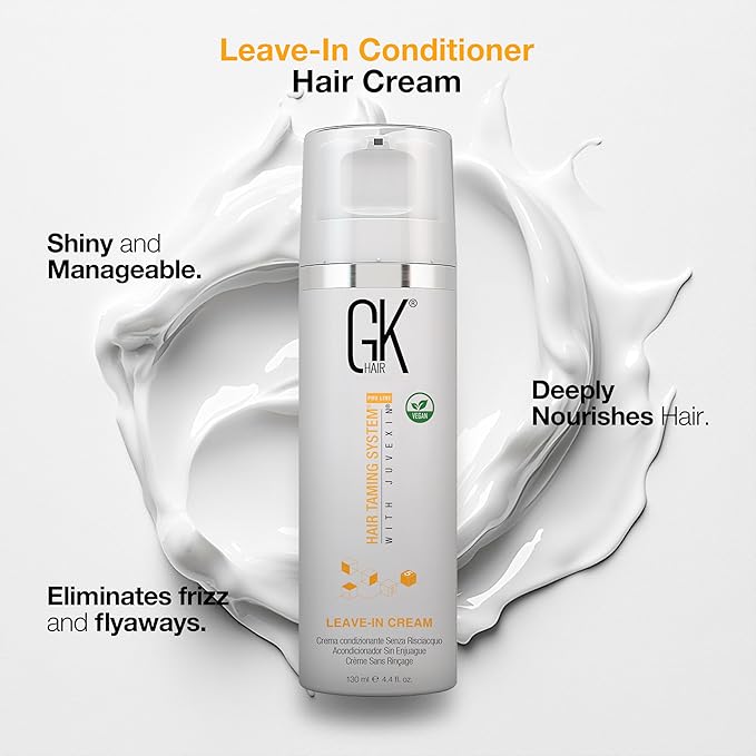 GK HAIR Vegan leave in conditioner for dry damaged hair (4.4 Fl Oz/130ml) Conditioning Hydrating Smoothing Moisturizing & Frizz Control For Dry Damaged Hair Taming before Swimming or Exercise
