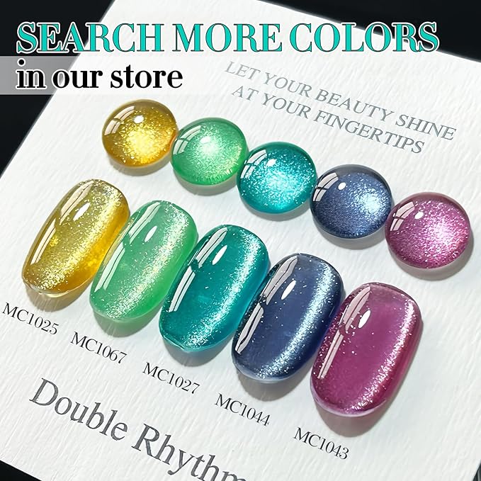 Double Rhythm 0.5 OZ Cat Eye Gel Polish with Magnet 15ML Holographic Glitter Shimmer Translucent Jelly Color Magnetic Gel Polish Salon DIY at Home (Teal-MC1027)