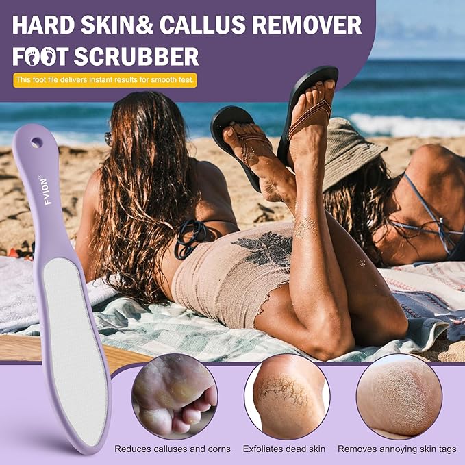 FVION Double-Sided Nano Glass Foot File for Callus Remover - Highly Effective Hard and Dead Skin Remover for Cracked Heels and Dry Skin (Purple)