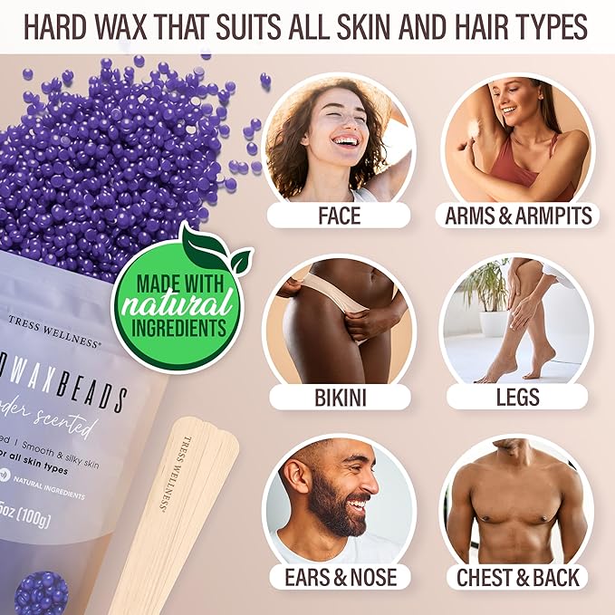 Tress Wellness Waxing Kit for Sensitive Skin – Safe for Face & Skin, Prep & Aftercare Spray, Easy to Use – At-Home Kit for Face, Bikini, Brazilian & Full Body - Digital Display, Dusty Peach