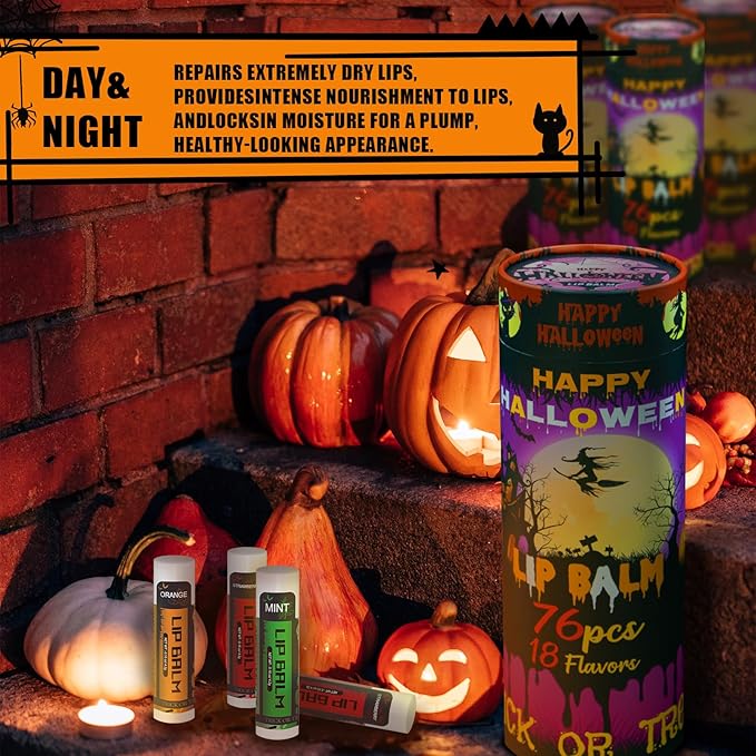 Yopela 76 Pack Halloween Natural Lip Balm Bulk with Vitamin E and Coconut Oil Lip Care Set - Moisturizing, Soothing, and Repairing Dry and Chapped Lips
