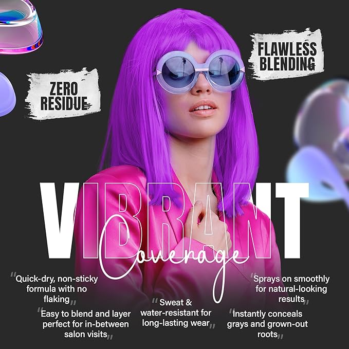 Herbishh Koloret Pastel Lavender Hair Tint Spray (69g), Washable Temporary Dye Mist for Light & Dark Hair, Quick-Dry, Non-Sticky, Travel-Friendly Root Touch Up Spray for Women