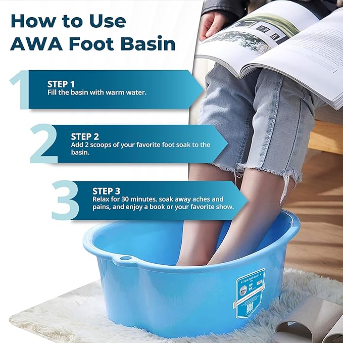 AWA Extra Large Pool Foot Bath, Sturdy Feet Soaking Tub and Pedicure Bowl, Foot Spa Kit for Women and Men (Blue Foot Tub)