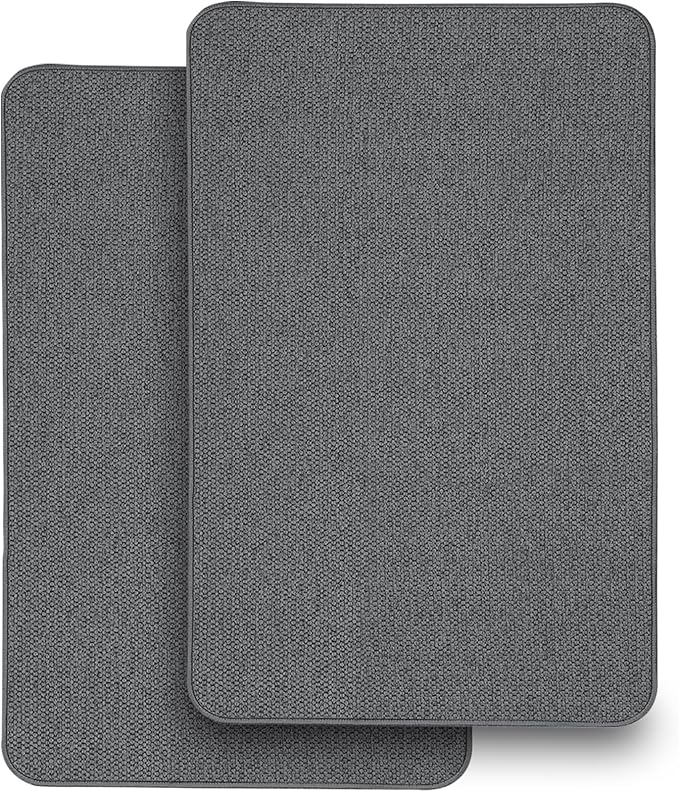 2 Pack Bathroom Rugs 17x27Inch, Thin Bath Mat with Rubber Backing Non-Slip, Absorbent,Quick Dry Machine Washable, Home Decor Accessories Cozy Cloth Bathroom Mat fit Under Door/Sink/Tub/Shower-DarkGrey