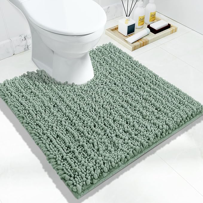Yimobra Toilet Rug U Shaped Washable 24x20 Inch - Ultra Soft Absorbent Chenille Bath Rugs for Toilet, Quick Dry & Machine Washable, Non Slip Contour Bathroom Mat, Green