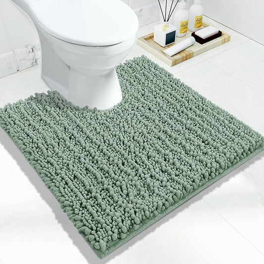 Yimobra Toilet Rug U Shaped Washable 24x20 Inch - Ultra Soft Absorbent Chenille Bath Rugs for Toilet, Quick Dry & Machine Washable, Non Slip Contour Bathroom Mat, Green