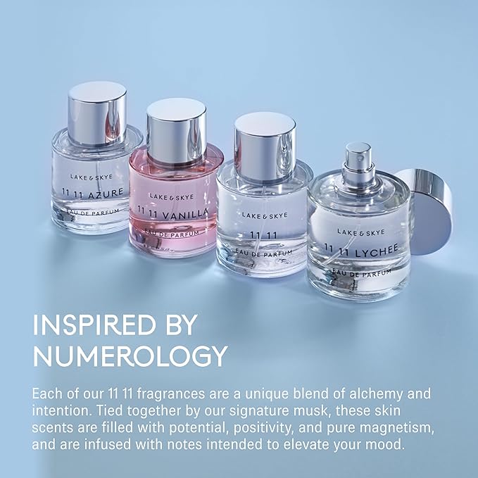 Lake & Skye 11 11 Eau de Parfum Travel Spray, Long Lasting Fragrance, 0.5 fl oz (15 ml) - Skin Musk, Clean, Vegan, Paraben-Free, Cruelty-Free