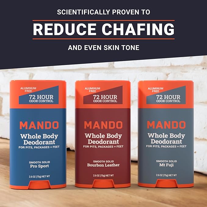 Mando Whole Body Deodorant For Men - Smooth Solid Stick - 72 Hour Odor Control - Aluminum Free, Baking Soda Free, Skin Safe - 2.6 ounce (Pack of 3)