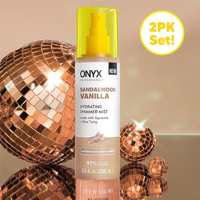 Onyx Professional Hydrating Shimmer Mist with Squalane & Blue Tansy, Sandalwood Vanilla, 6.5 fl oz, 2pk - Shimmer Hair and Body Mist Creates a Radiant Glow with Lightweight Moisture