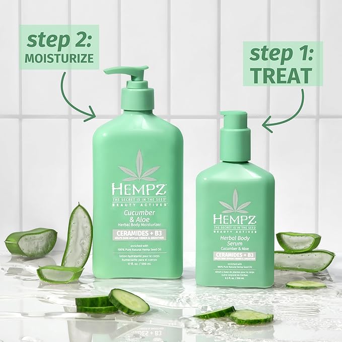 Hempz Cucumber & Aloe Body Serum with Ceramides, Light weight, Fast Absorbing, Gel Cream & B3 8.5 fl.oz.