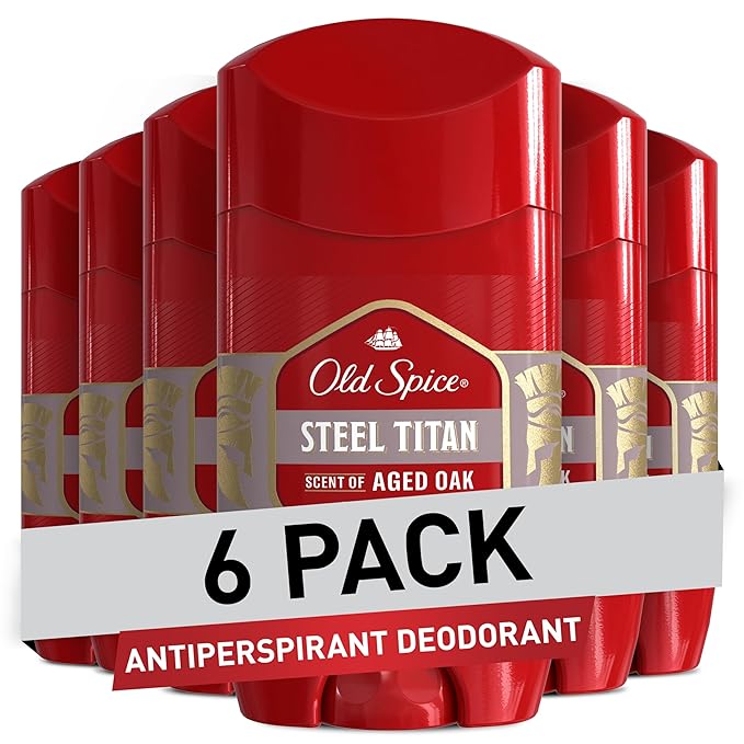 Old Spice Antiperspirant Deodorant for Men, 24/7 Sweat & Odor Protection, 24/7 Lasting Freshness, Invisible Solid, Steel Titan with Aged Oak Scent, 2.6 oz (Pack of 6)