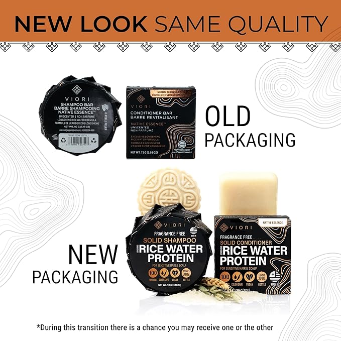 Viori Native Essence Shampoo and Conditioner Bar Set Made with Rice Water - Handcrafted Sulfate Free Shampoo and Conditioner