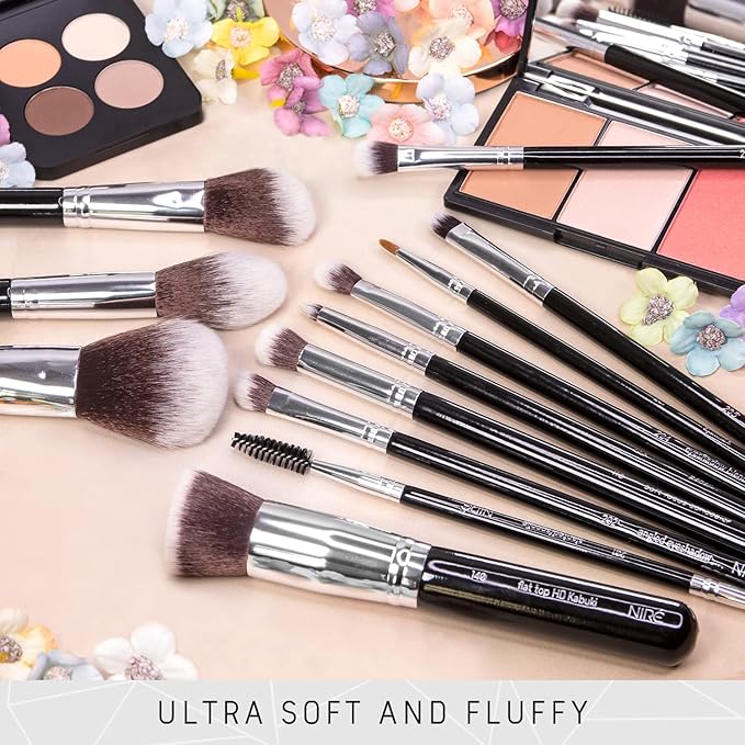 Niré Beauty 15piece Award Winning Professional Makeup Brush Set: Vegan Makeup Brushes with Case, Makeup Sponge, Brush Cleaner, Guide, Gift Box