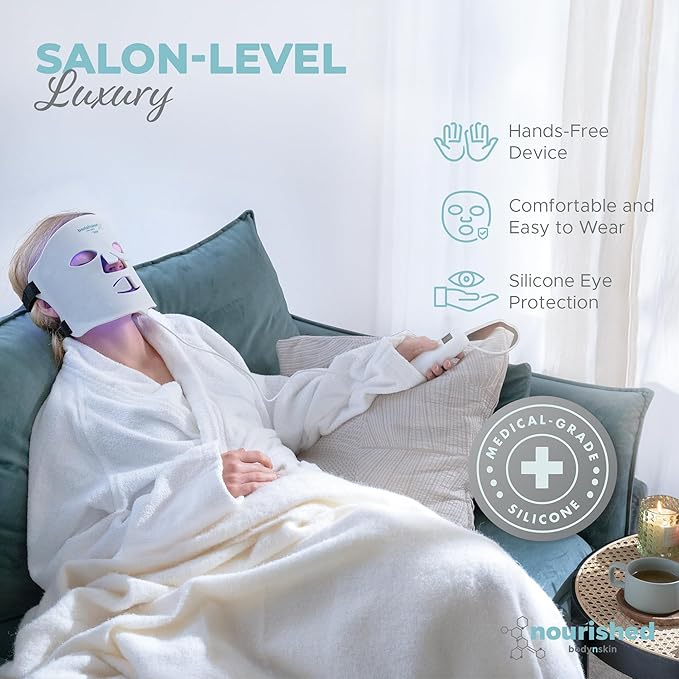 Portable LED Face Mask with Near-Infrared - Blue, Red Light Therapy for Face - 114 LEDs - Skincare Tool for Wrinkles, Anti-Aging