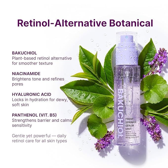 Auras Bakuchiol Pore-Tightening Mist K-Beauty | Fresh-Activated Retinol-Alternative Spray Serum for Anti-Aging & Elasticity, Korean Skincare Toner Mist for Sensitive Skin, 3.4 fl oz