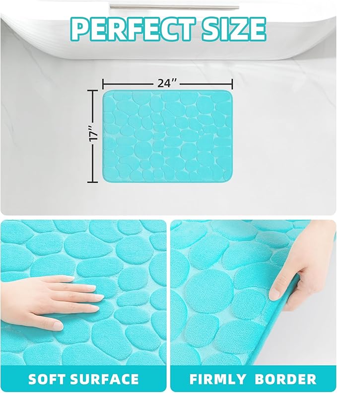 YIHOUSE Memory Foam Bath Mat Cobblestone Bathroom Rugs Super Water Absorbent Bath Mats for Bathroom Machine Washable Bath Rugs(17 x 24,Teal)