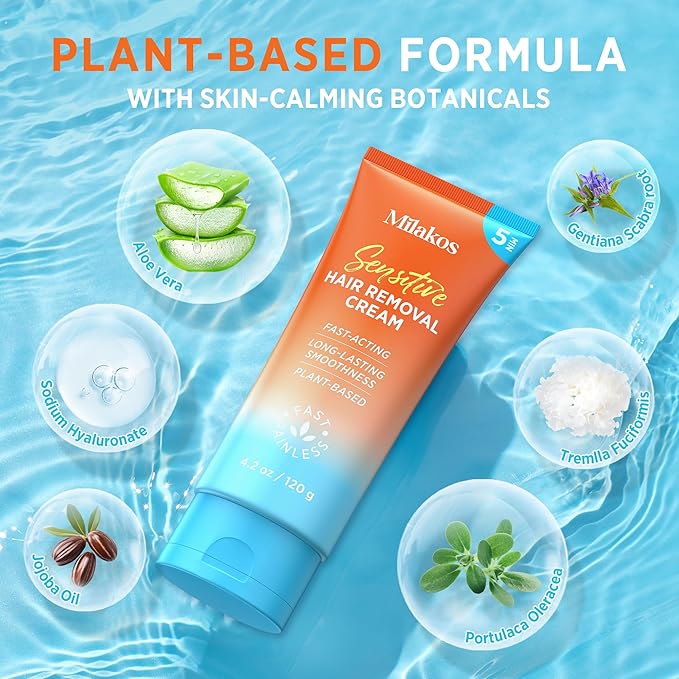 Painless Hair Removal Cream - Soothing Depilatory for Women with Sensitive Skin. Enriched with Aloe, Chamomile & Vitamin E, For Legs, Arms, Bikini & Underarms.