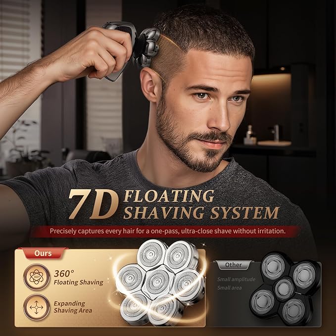 Head Shavers for Bald Men, Professional 5-in-1 Electric Head Shaver Grooming Kit, 7D Floating Wet & Dry Electric Razor for Bald Heads with LED Smart Display & Type-C Charging for Hair/Face/Beard