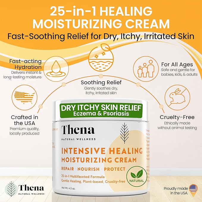 25-in-1 Healing Moisturizing Cream Dry Irritated Itchy Skin Relief - Soothes Nourishes Body Scalp Hands, Natural Moisturizer for Eczema Psoriasis Dermatitis, Adults & Kids