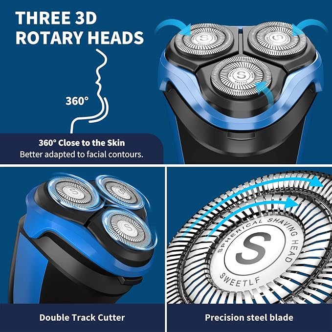 SweetLF Electric Razor for Men, IPX7 Waterproof, Wet & Dry Shaving, Pop-up Trimmer, Type C Rechargeable, Corded & Cordless, Father's Day Gift