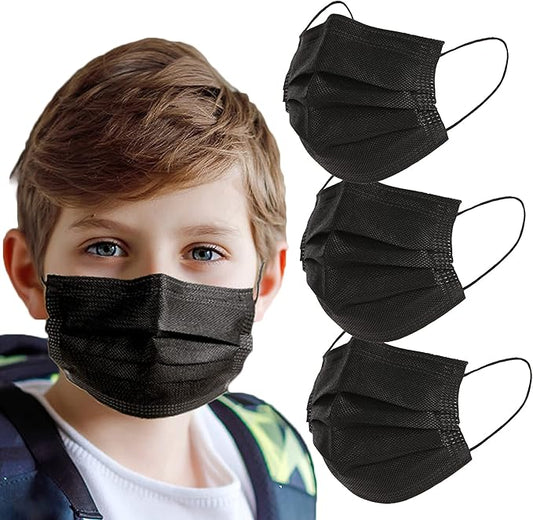 akgk 100Pcs Kids Disposable Face Mask Protective Childrens Black Safety Masks