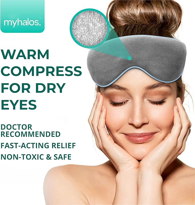 MyHalos® Heated Eye Mask for Dry Eyes - Steam Warm Compress for Eyes - Remove Styes, Chalazion Therapy Warming and Heating Pad Hot Compress - Moist Heat Mask for Blepharitis & MGD