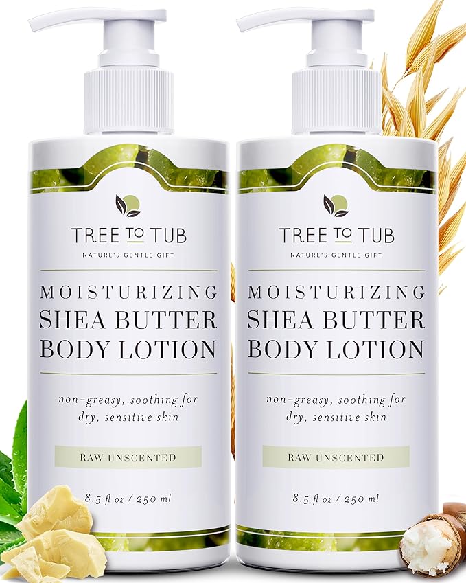 Tree to Tub Unscented Shea Butter Body Lotion for Dry Skin - Fragrance Free Lotion,Vegan Body Moisturizer, Good for Sensitive Skin for both Women & Men 2 Pack