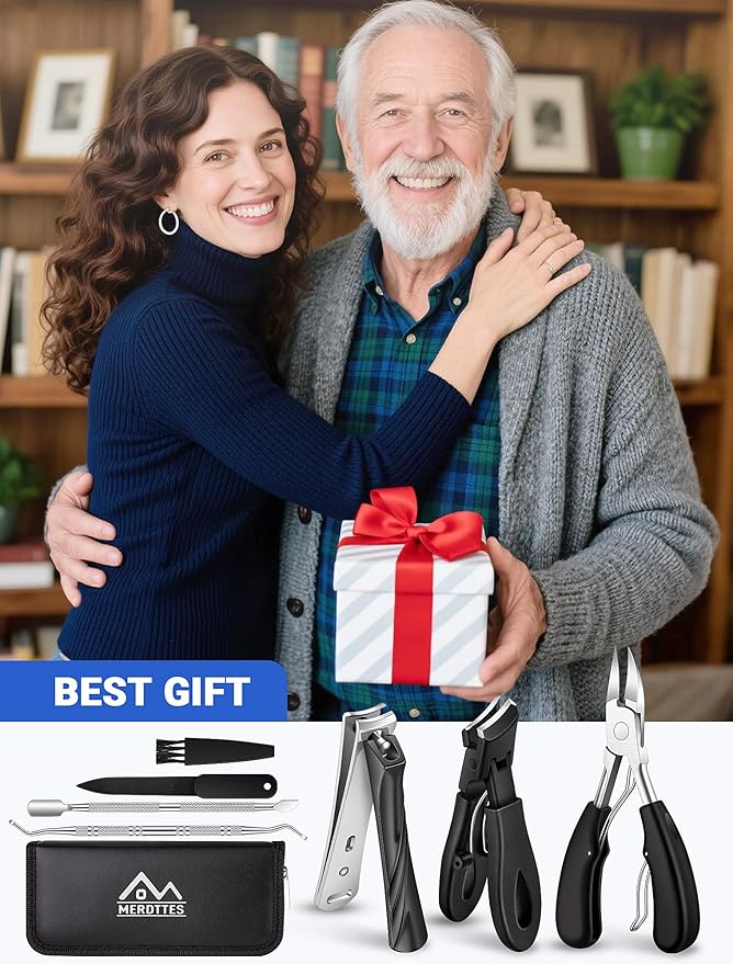 Toenail Clippers for Seniors Thick Toenails, Sharp Ingrown Toenail Clippers Nail Cutter Long Handle with Wide Jaw for Thick Nails, Heavy Duty Large Toe Nail Clipper Set for Men & Women,7 Pcs