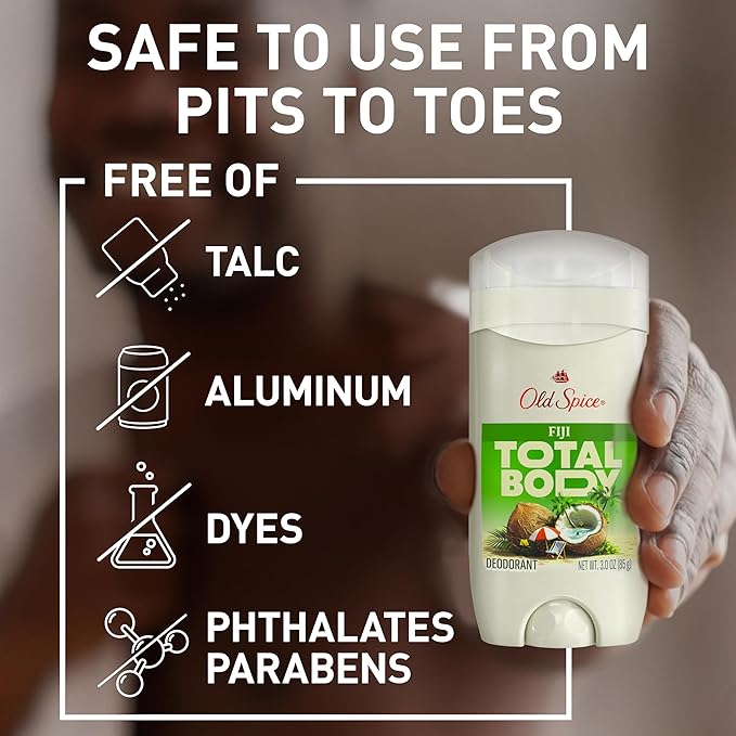 Old Spice Whole Body Deodorant Stick for Men, Aluminum Free, Fiji Scent, 24/7 Odor Protection, 24/7 Lasting Freshness, Dermatologist Tested, Gentle on Skin, Safe to Use All Over, 3.0 oz