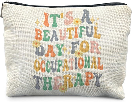 Occupational Therapy Gifts Makeup Bag for Women, Occupational Therapist Gifts for Women, Boho Therapy Cosmetic Bag for Purse, OT Gift Makeup Zipper Pouch