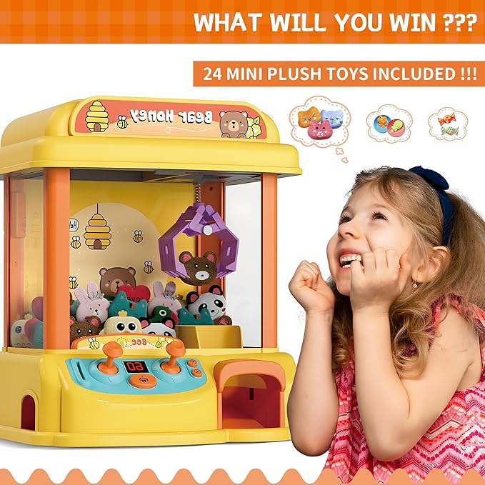 Kids Claw Machine - Toy Vending Machine for Kids with Plush Prizes, Lights & Sound, Electronic Claw Game Machine for Boys & Girls, Arcade Prize Dispenser for Party & Birthday Gifts