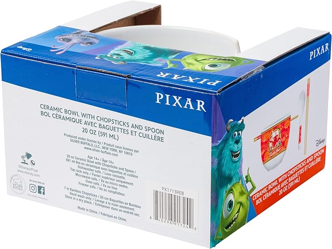 Silver Buffalo Disney Pixar Monsters Inc Harryhausen's Octopus Chef Sushi Bar Ceramic Ramen Noodle Rice Bowl with Chopsticks and Spoon, Microwave Safe, 20 Ounces