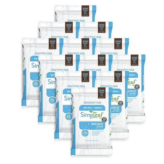 Simpleaf Flushable Wet Wipes Unscented | Plastic Free, Paraben & Alcohol Free | Hypoallergenic & Safe for Sensitive Skin | Soothing Aloe Formula | Adult Toilet Wipes (12 x 50 Counts Pack) 600 Counts