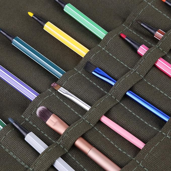 Paint Brush Holder, Paint Brush Case, Brushs Holder, 30 Holes, Canvas Painting Brush Bag, for Artist, Painting, 18.90 X 11.81 Inch, Olive