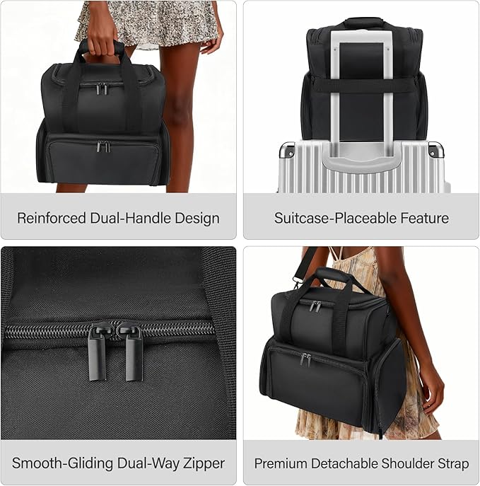 LKE Nail Polish Organizer Case - Holds Up to 70 Bottles, Nail Lamp & 2 Removable Bags, Large Capacity 4-Section Professional Manicure Kit for Nail Artists & Enthusiasts