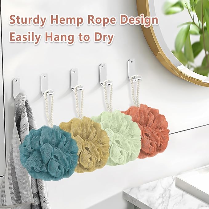 Shower Loofah Bath Sponge, 60G Loofah Exfoliating Body Scrubber, 4 Color Mesh Shower Pouf Balls for Body Wash (Caramel Coffee)