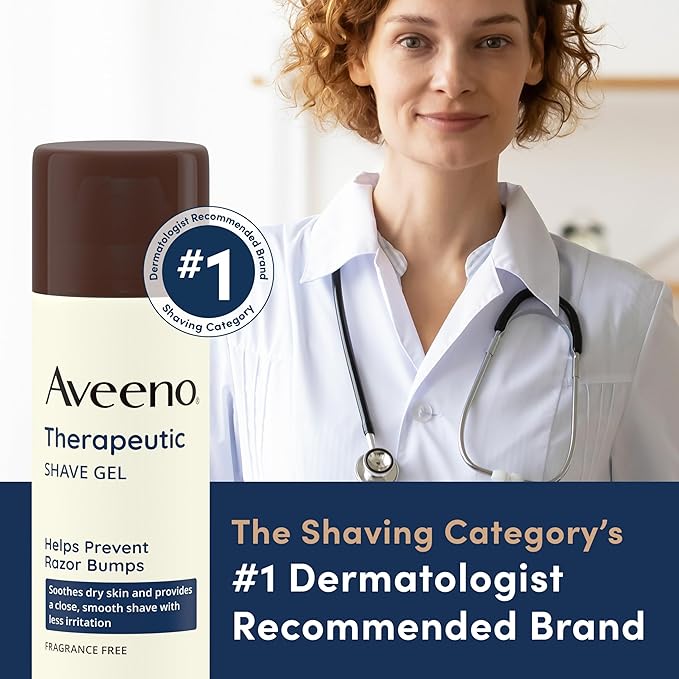 Aveeno Therapeutic Shave Gel with Oat and Vitamin E to Help Prevent Razor Bumps, Soothes Dry Skin and Provides a Close, Smooth Shave with Less Irritation, Fragrance-Free, 7 oz