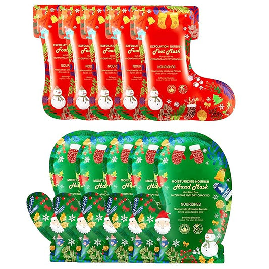 LAKSMI Christmas Hand Foot Masks Set for Women Teen Girls Selfcare Spa Stocking Stuffers Hydrating Repair Moisturizing Gloves Socks (10PCS)