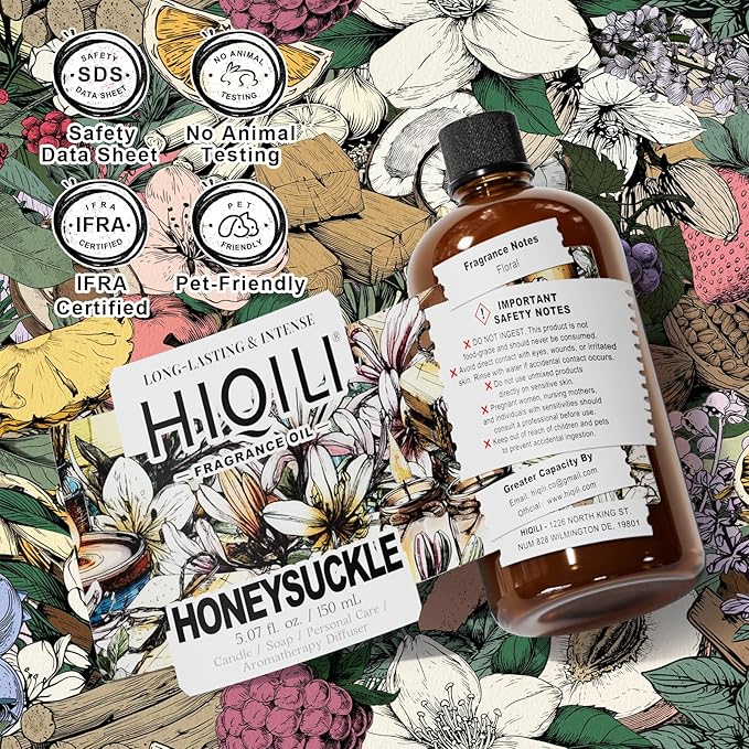 HIQILI Honeysuckle Fragrance Oil for Home Diffuser, Perfect for Candle & Soap Making, Relaxation, Beautiful Gifts - 5.07 Fl Oz
