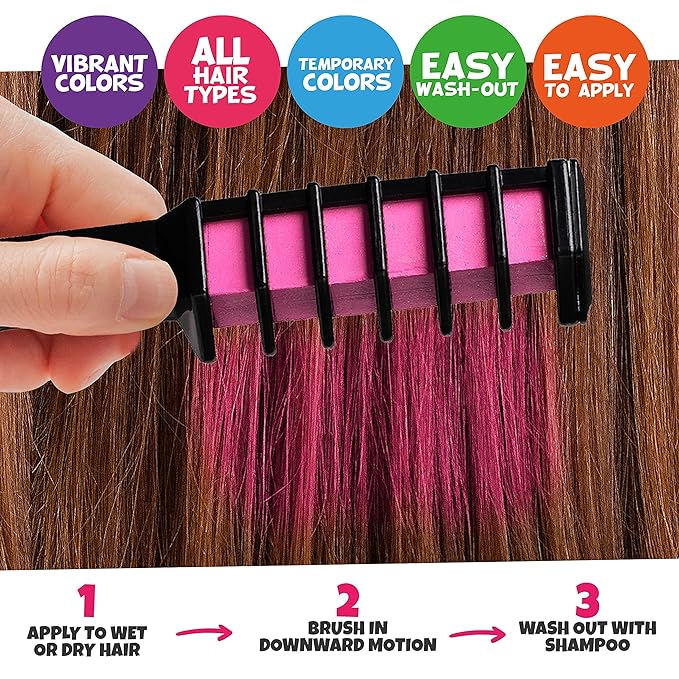 Blue Squid Hair Chalk Comb - 10 Vibrant Temporary Hair Colors for Girls & Teens, Washable Hair Dye, Perfect for Parties, Cosplay, Halloween, Paraben Free, Suitable for All Hair Colors