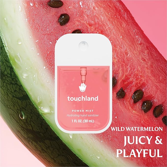 Touchland SWEET RUSH Body and Hand Mist Essentials (Vanilla Velvet Body & Hair Fragrance Mist, 2 FL. OZ. + Wild Watermelon Power Mist Hydrating Hand Sanitizer Spray 1 FL. OZ.), Travel Size Set