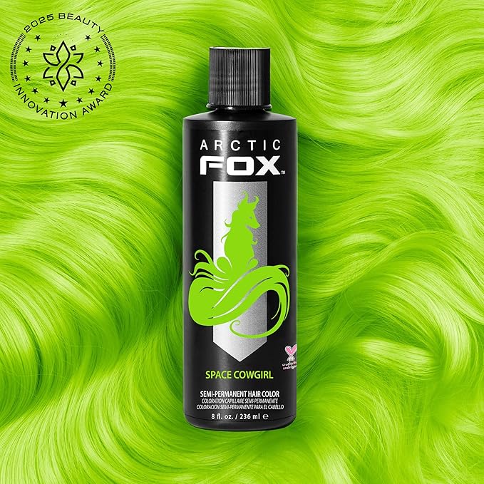 Arctic Fox Semi-Permanent Hair Dye, Vegan & Cruelty-Free, Ammonia-Free, Conditioning, Vibrant Green Hair Color, Space Cowgirl, For Pre-Lightened Hair, 8 Fl Oz