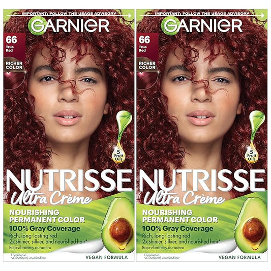 Garnier Hair Color Nutrisse Nourishing Creme, 66 True Red (Pomegranate) Permanent Hair Dye, 2 Count (Packaging May Vary)