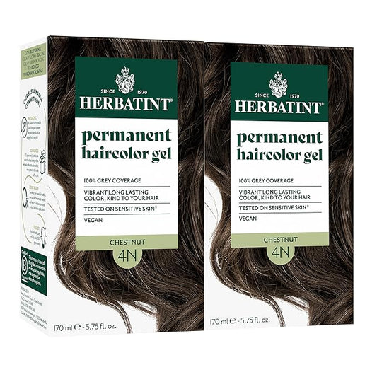 Herbatint Permanent Hair Dye - 4N Chestnut - For Up To 100% Gray Coverage of Resistant Gray Hair - Ammonia-Free, Alcohol-Free & Vegan - Salon Influenced Hair color 5.75 fl oz (2 Pack)