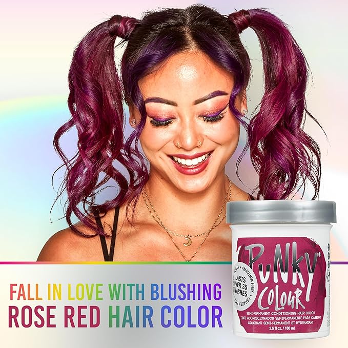 Punky Rose Red Semi Permanent Hair Color - Vegan & Cruelty-Free Conditioning Hair Dye, Lasts Up to 35 Washes, 3.5 fl oz